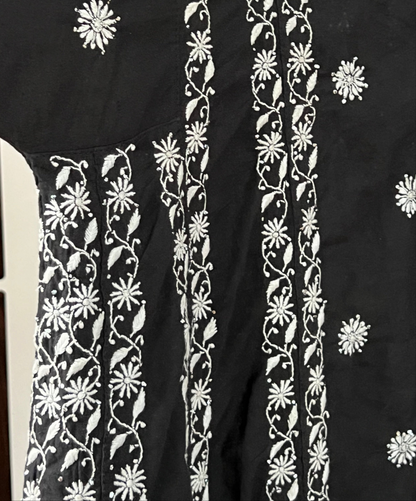 Black Cotton Kalidar with White Do Taar Chikankari & Kamdani