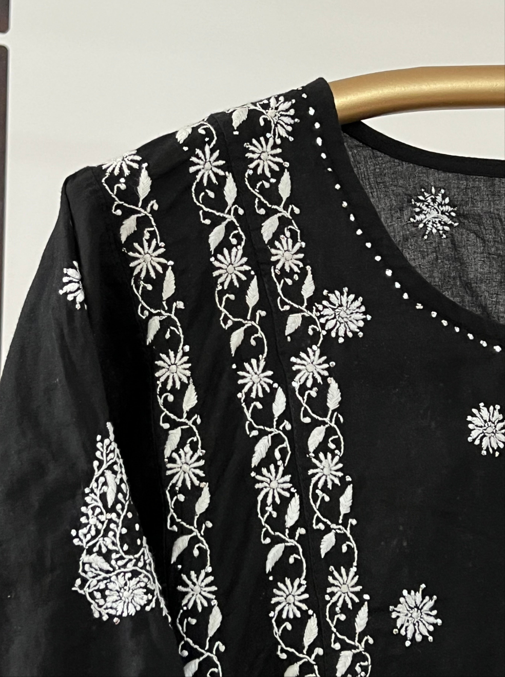 Black Cotton Kalidar with White Do Taar Chikankari & Kamdani