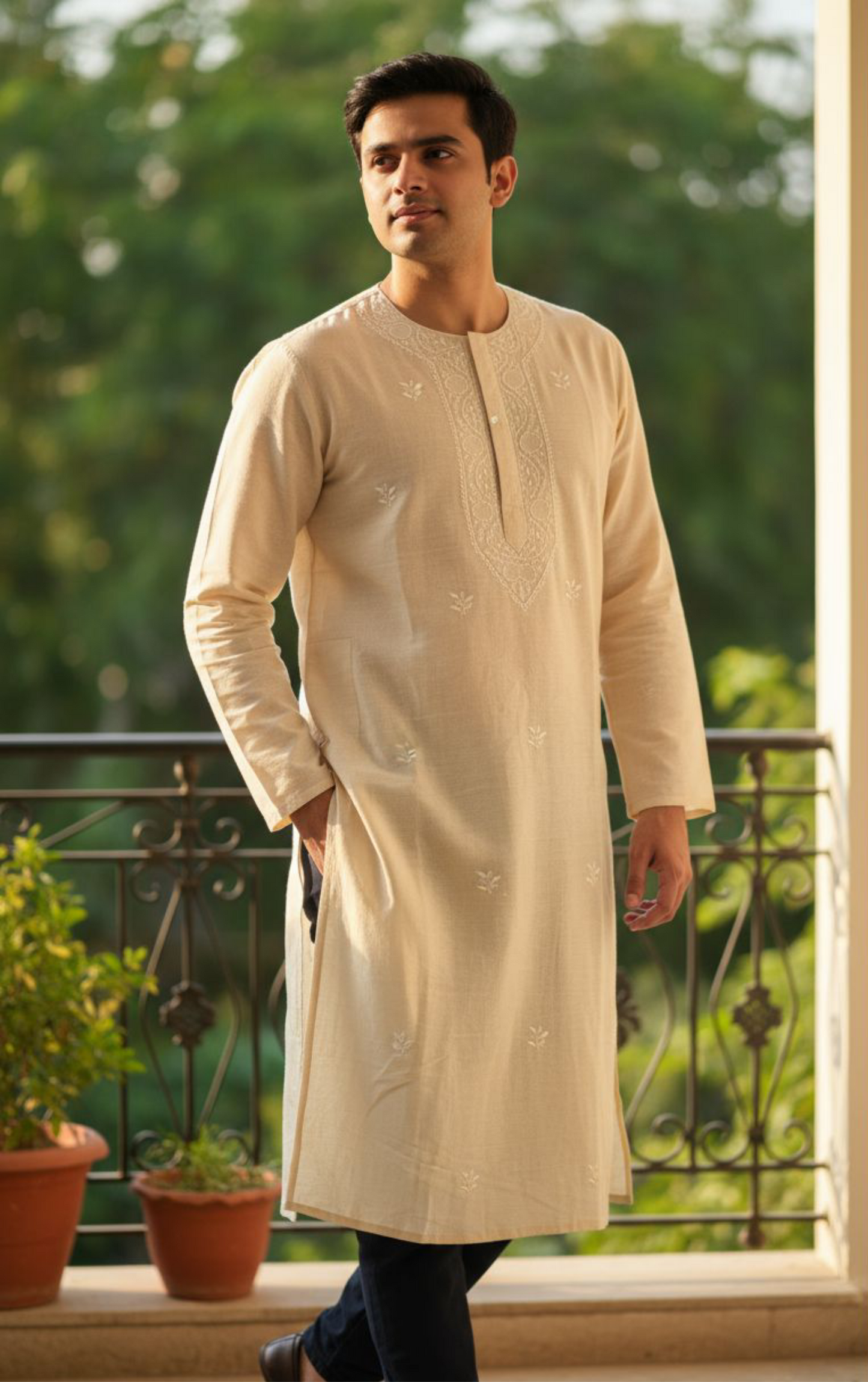 Pure Munga Silk Kurta with Chikankari