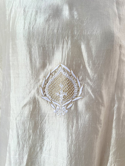 Pure Silk Chikankari Kurta with Embellishments back motif