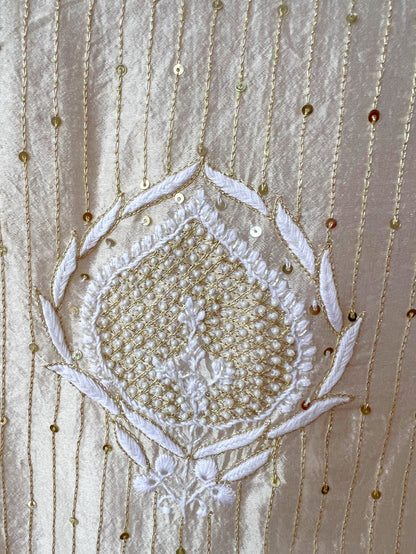 Pure Silk Chikankari Kurta with Embellishments sleeves close up