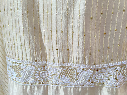 Pure Silk Chikankari Kurta with Embellishments Sleeves Border