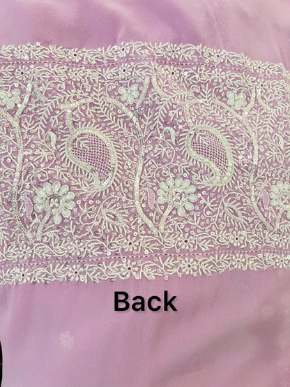 Lavender Pure Georgette Suit with Chikankari & Embellishments