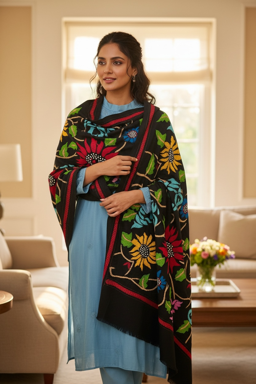 Hand-Stitched Kantha Work Shawl