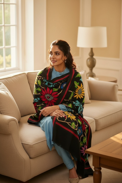 Hand-Stitched Kantha Work Shawl