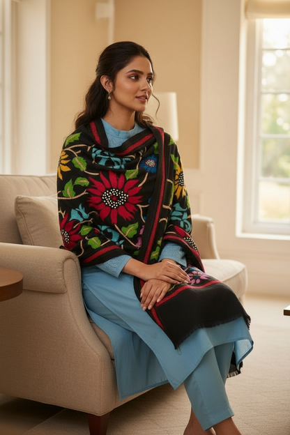 Hand-Stitched Kantha Work Shawl