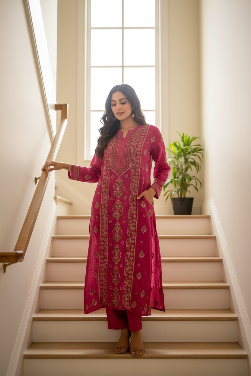 Pure Silk kurta with chikankari