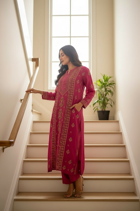 Pure Silk kurta with chikankari