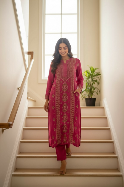 Pure Silk kurta with chikankari