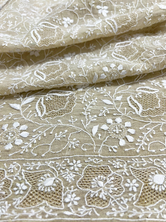 Tissue Chanderi Silk Blouse Fabric with Chikankari & Kasab Haath Jaali
