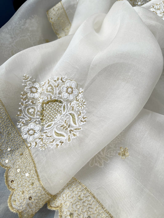 Pure Organza Silk Chikankari Dupatta