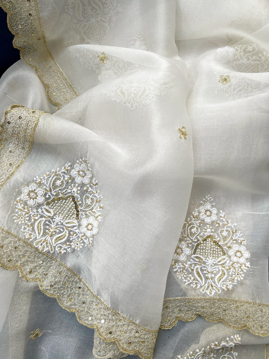 Pure Organza Silk Chikankari Dupatta