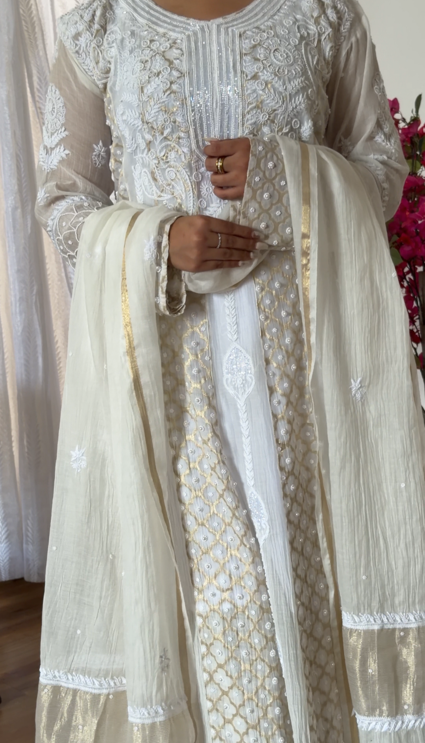 Mul Chanderi Chikankari Anarkali with Pearls, Sequins and Zari | Dyeable Custom Colour | ShaSumz Chikankari