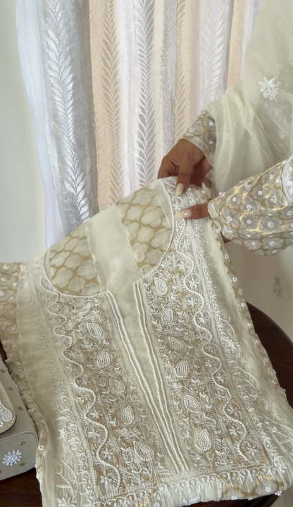 Mul Chanderi Chikankari Anarkali with Pearls, Sequins and Zari | Dyeable Custom Colour | ShaSumz Chikankari