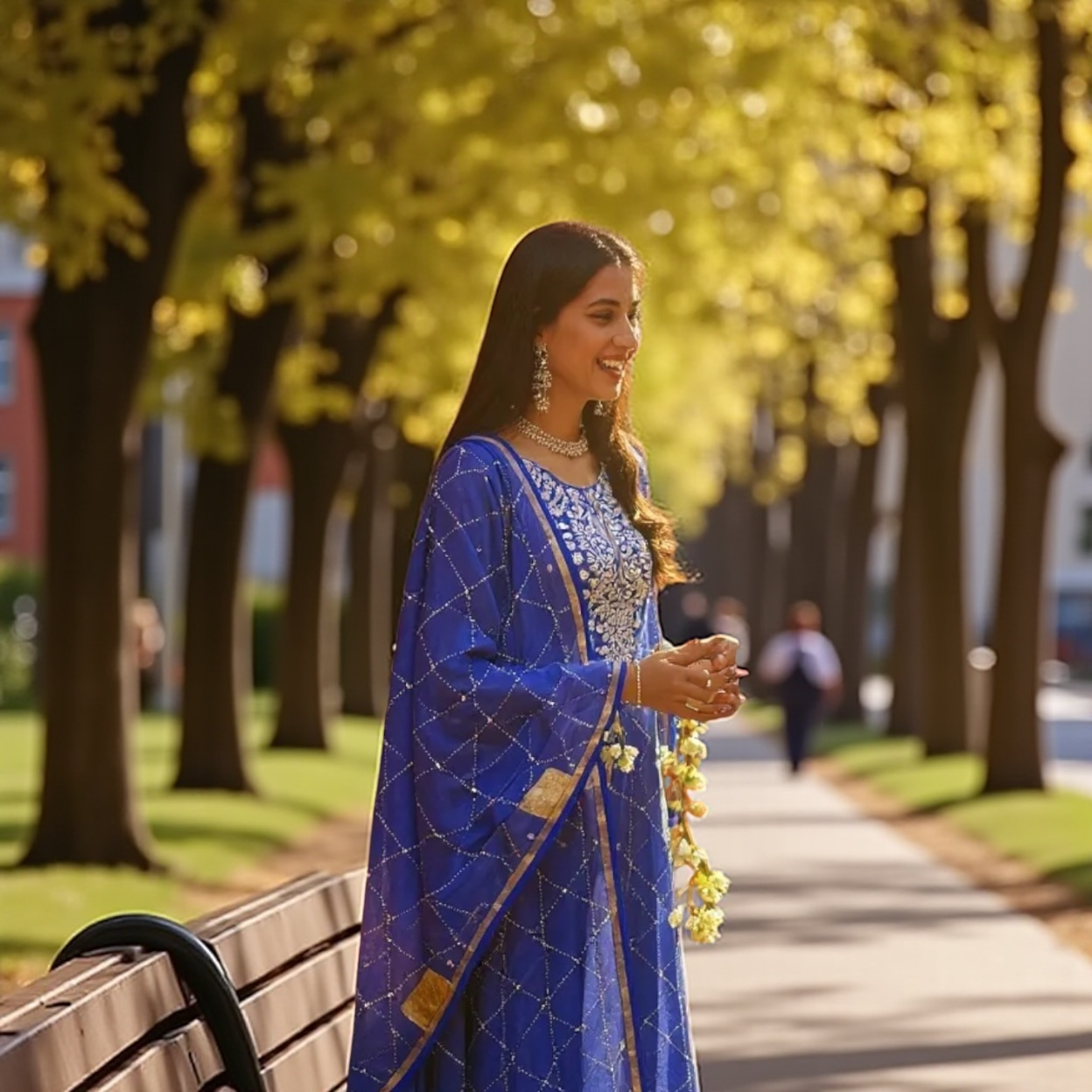 Indigo Blue Pure Tissue Chanderi Mukaish Suit