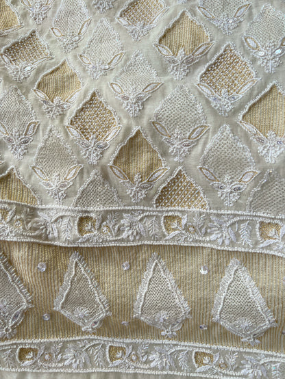 Ivory Chanderi Suit with Chikankari & Embellishments Border