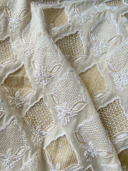 Ivory Chanderi Suit with Chikankari & Embellishments & Haath Jaali