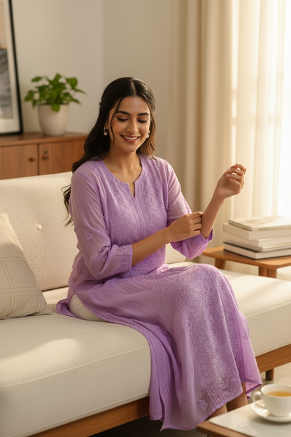 Lavender Georgette Kurti with Chikankari