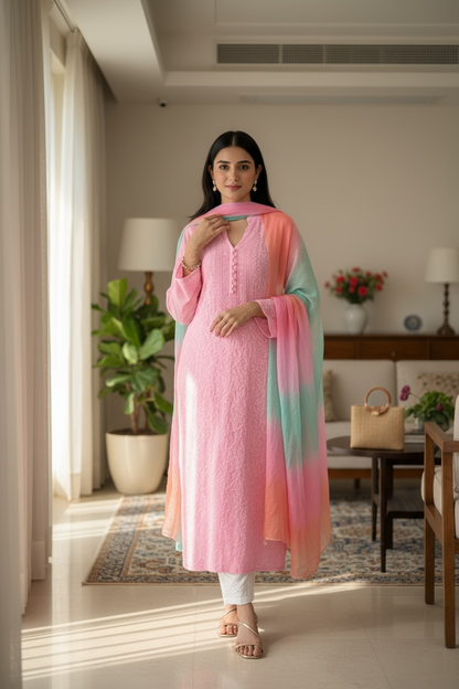 Rose Pink Chikankari Kurti