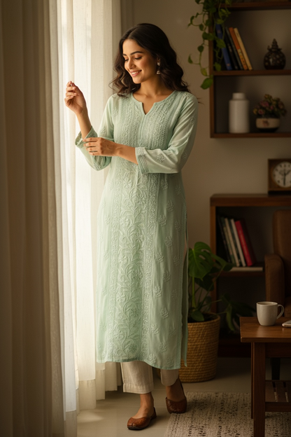 Sea Green Chikankari Kurti