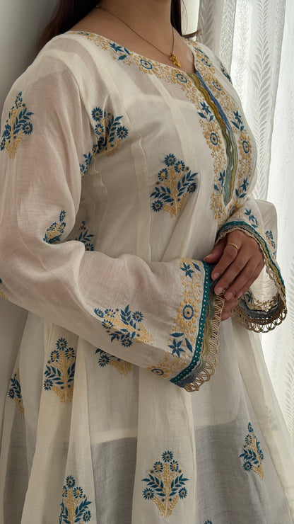Close up of Boho-Chic Ivory Anarkali by ShaSumz
