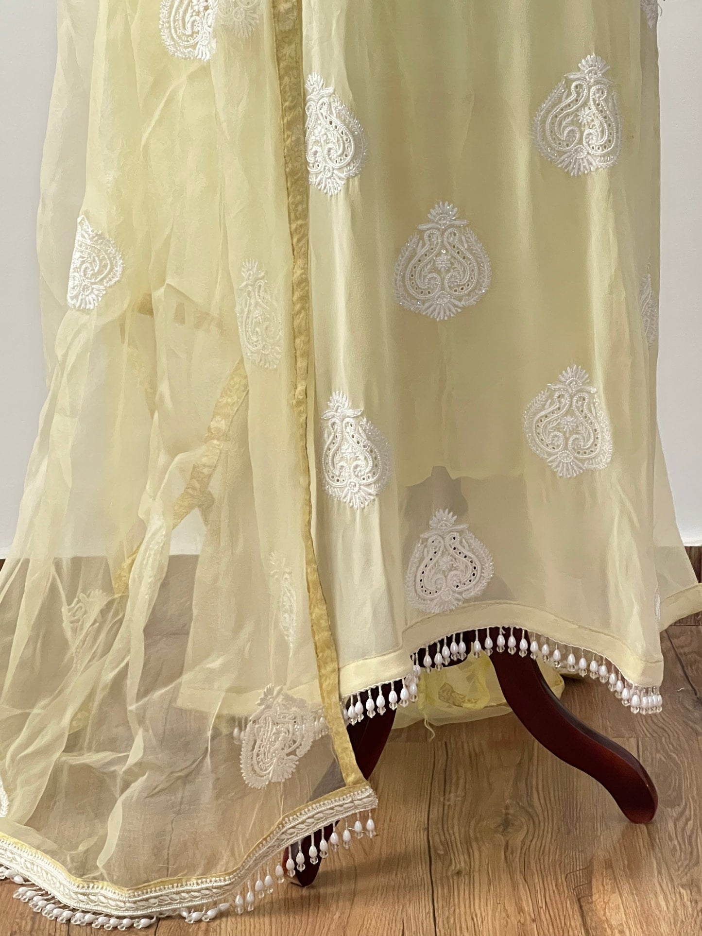 Lemon Yellow Fine Chikankari & Embellishments Kurta Set