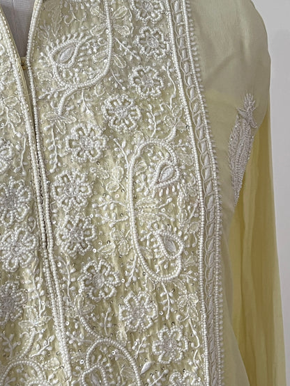 Lemon Yellow Fine Chikankari & Embellishments Kurta Set