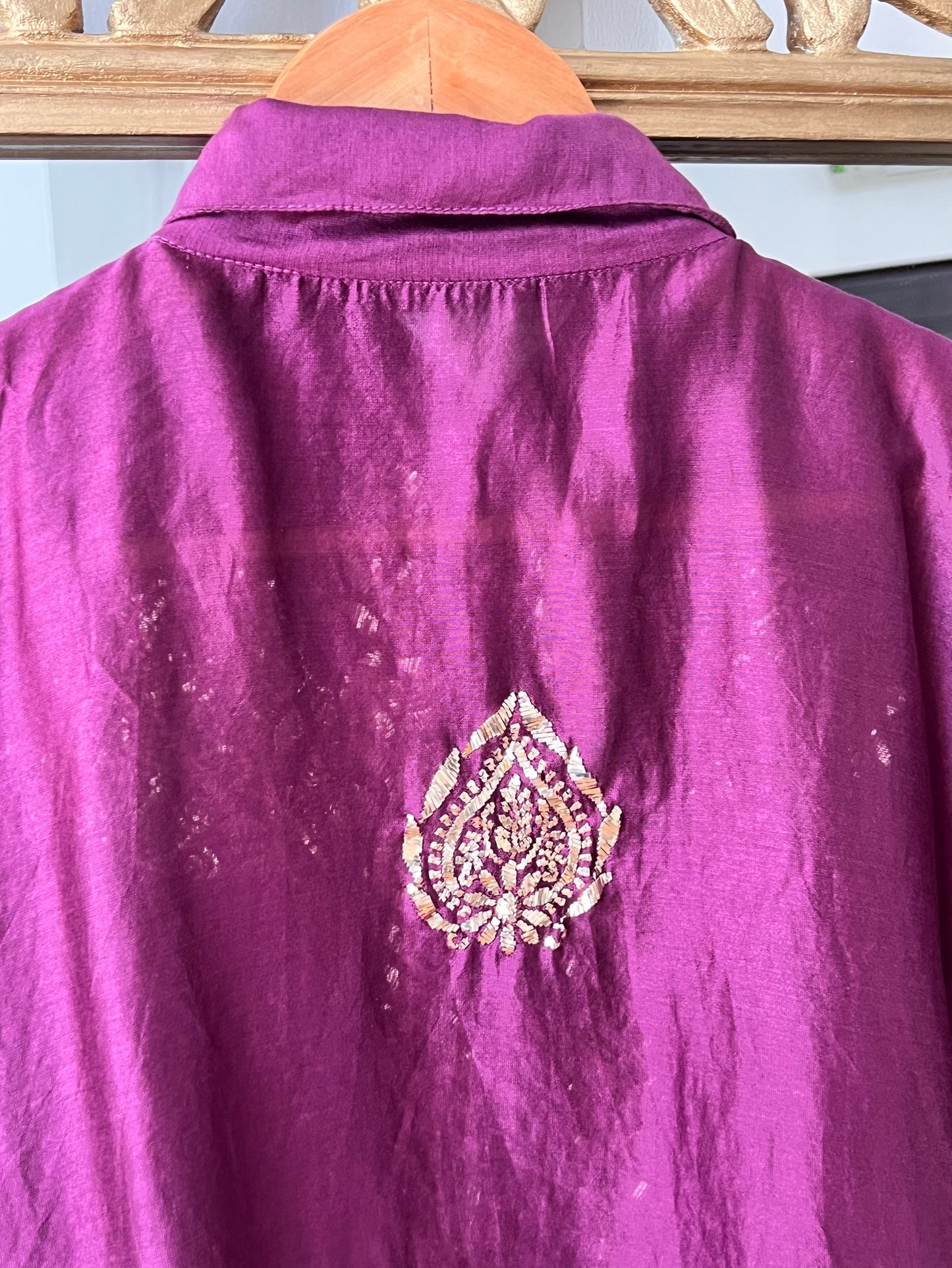 Deep Wine Pure Chanderi Silk Shirt with Mukaish