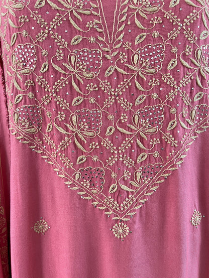 Handcrafted Pashmina Suit with Chikankari & Mukaish Kamdani
