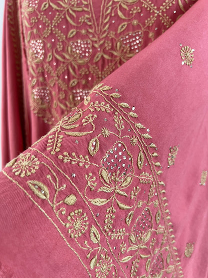 Handcrafted Pashmina Suit with Chikankari & Mukaish Kamdani