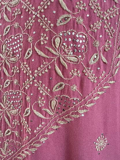 Handcrafted Pashmina Suit with Chikankari & Mukaish Kamdani