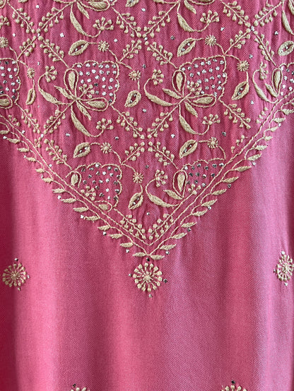 Handcrafted Pashmina Suit with Chikankari & Mukaish Kamdani