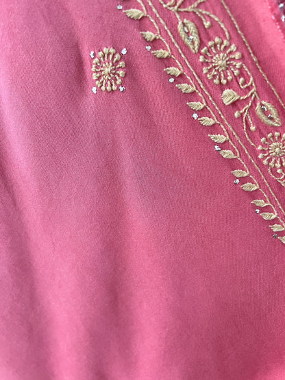 Handcrafted Pashmina Suit with Chikankari & Mukaish Kamdani