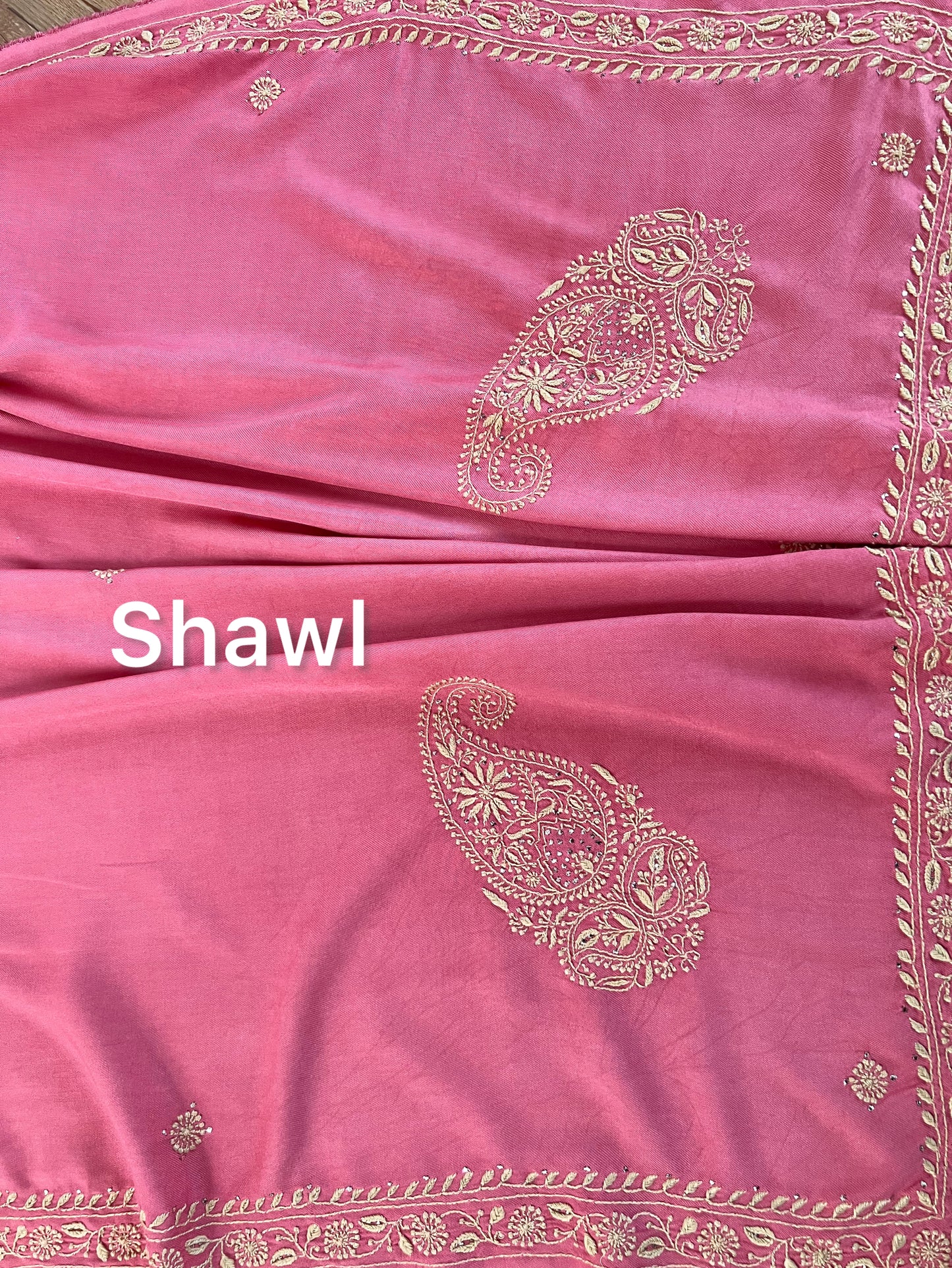 Handcrafted Pashmina Suit with Chikankari & Mukaish Kamdani