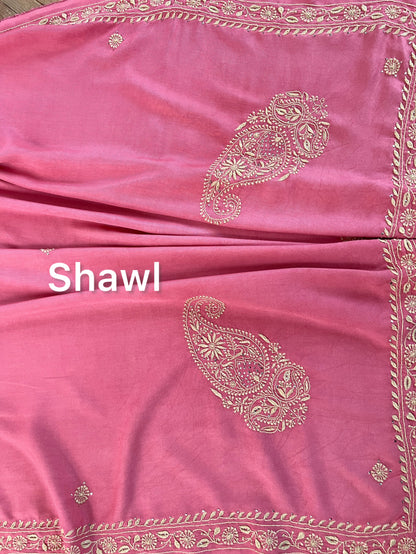 Handcrafted Pashmina Suit with Chikankari & Mukaish Kamdani