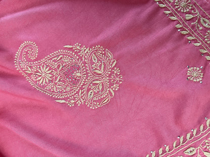 Handcrafted Pashmina Suit with Chikankari & Mukaish Kamdani