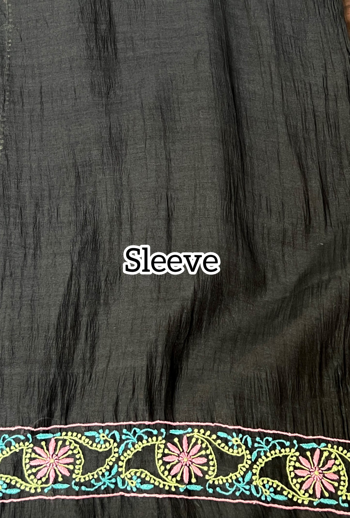 Black Mul Chanderi Kurta with Multi Color Chikankari
