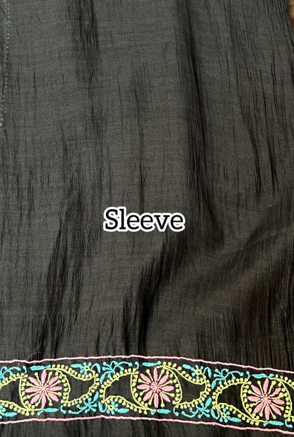 Black Mul Chanderi Kurta with Multi Color Chikankari