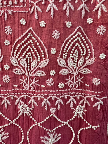 Pink Tissue Chanderi Silk Suit with Chikankari and Embellishments