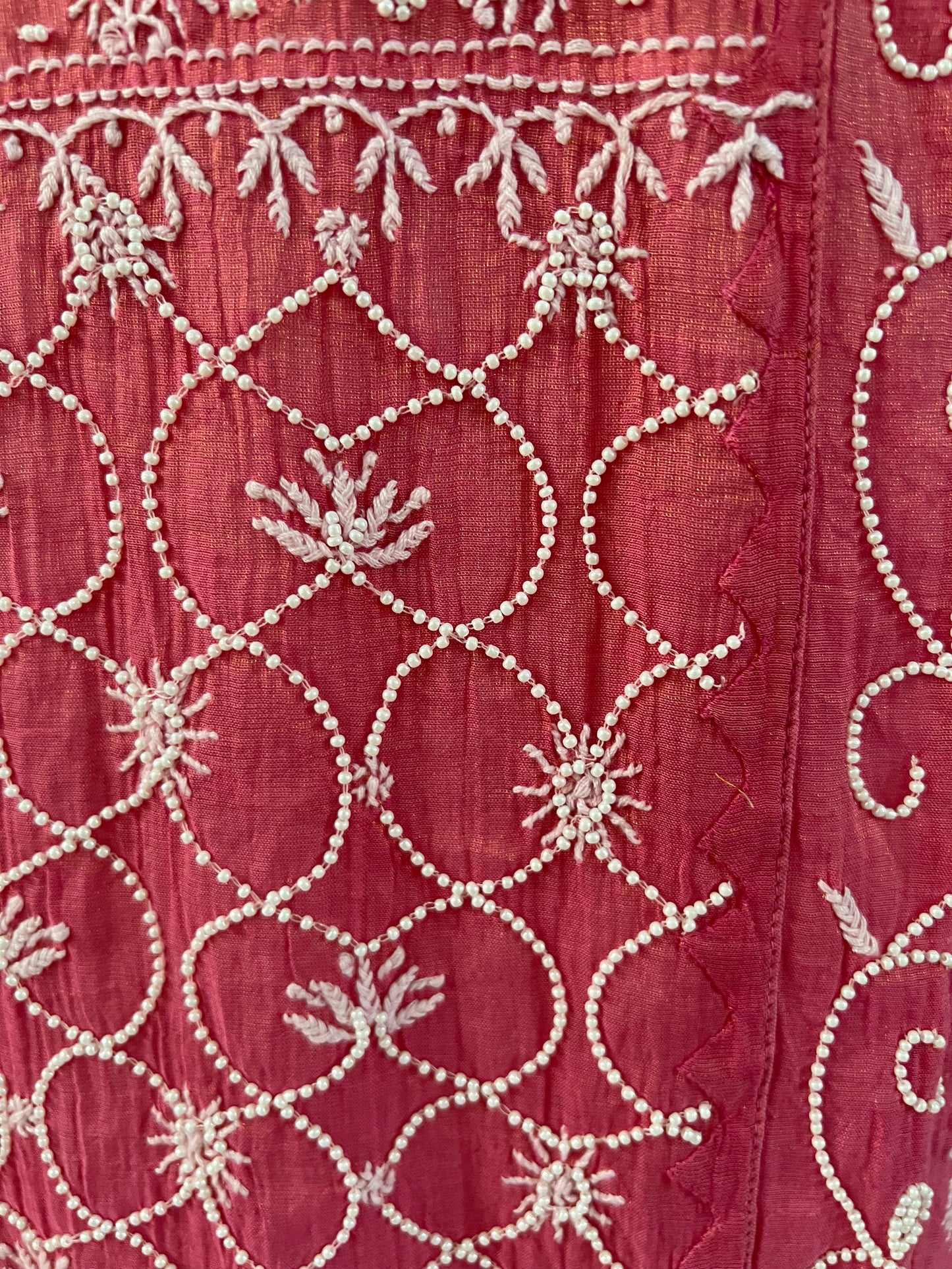 Pink Tissue Chanderi Silk Suit with Chikankari and Embellishments