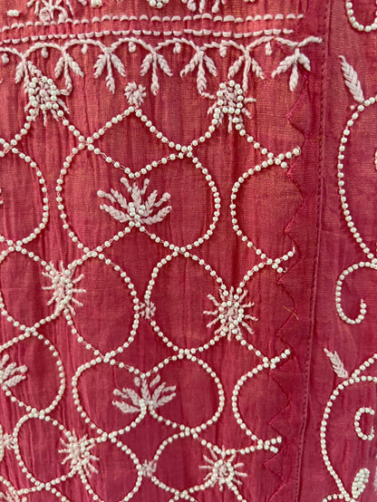 Pink Tissue Chanderi Silk Suit with Chikankari and Embellishments