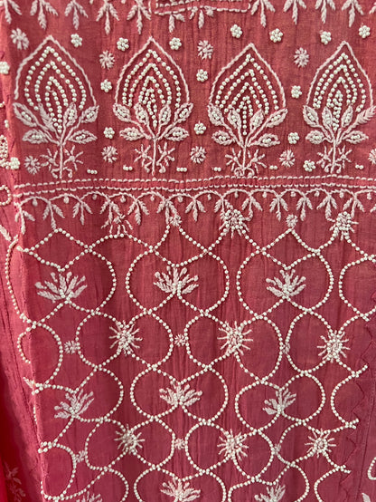 Pink Tissue Chanderi Silk Suit with Chikankari and Embellishments