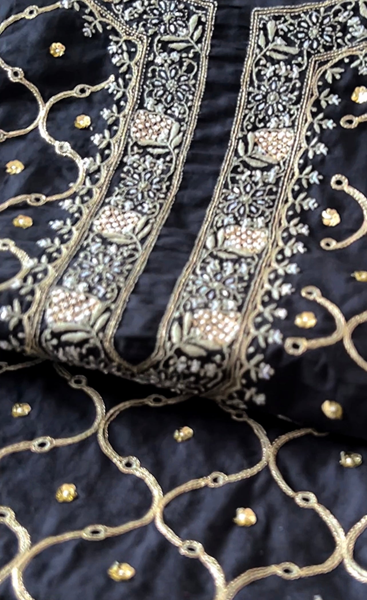 Midnight Elegance: Long Kaftan-Style Kurta with Chikankari, Pearls, and Pitta Zari
