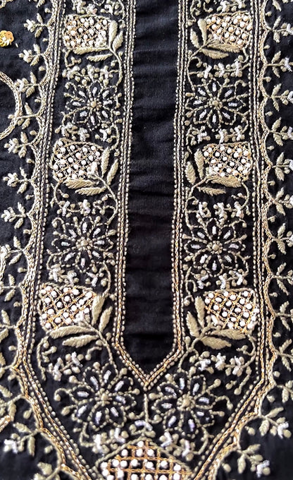 Midnight Elegance: Long Kaftan-Style Kurta with Chikankari, Pearls, and Pitta Zari