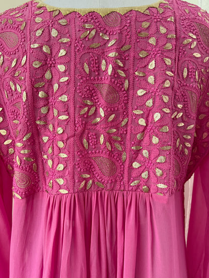 Magenta Chikankari & Gota Patti Kurti