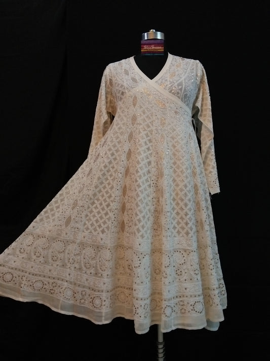 Pure Georgette Angarkha with Chikankari & Mukaish
