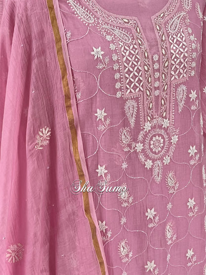 Close Up ShaSumz Rose Pink Mul Chanderi Suit 