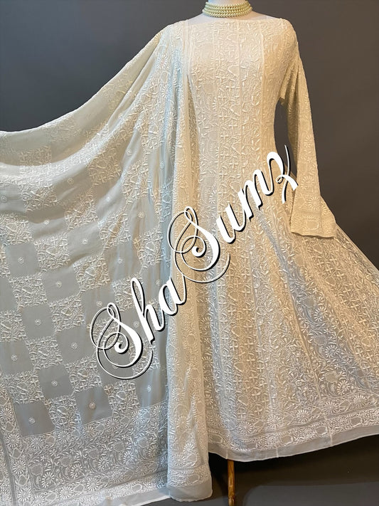 Pure Georgette Anarkali with Chikankari & Haath Jaali