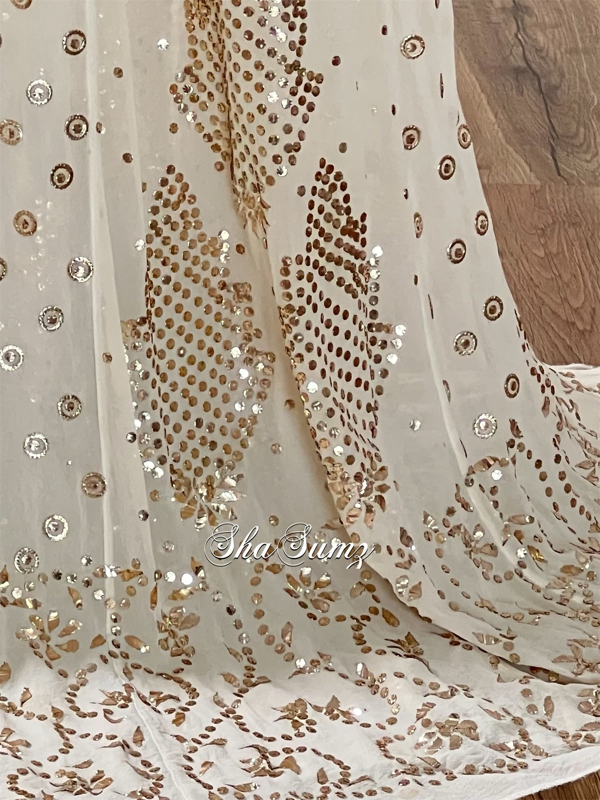 Off White Mukaish Pure Georgette Lehanga Set