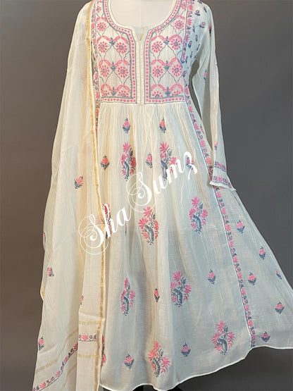 Mul Chanderi Chikankari Anarkali